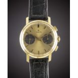 A GENTLEMAN'S 18K SOLID GOLD ZENITH CHRONOGRAPH WRIST WATCH CIRCA 1960s, WITH "GOLDEN PANDA" DIAL