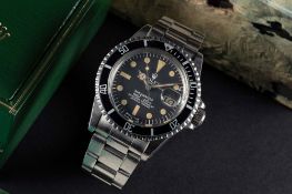 A RARE GENTLEMAN'S STAINLESS STEEL ROLEX OYSTER PERPETUAL DATE SUBMARINER BRACELET WATCH DATED 1980,