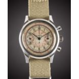 A GENTLEMAN'S STAINLESS STEEL HARVARD "CLAMSHELL" CHRONOGRAPH WRIST WATCH CIRCA 1940s, WITH TWO