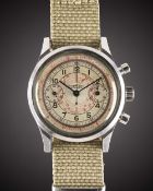 A GENTLEMAN'S STAINLESS STEEL HARVARD "CLAMSHELL" CHRONOGRAPH WRIST WATCH CIRCA 1940s, WITH TWO