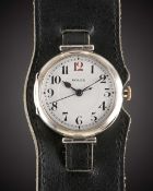 A GENTLEMAN'S SOLID SILVER ROLEX CENTRE SECONDS OFFICERS WRIST WATCH CIRCA 1915, WITH ENAMEL DIAL