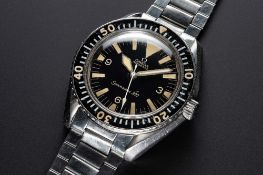 A RARE GENTLEMAN'S STAINLESS STEEL OMEGA SEAMASTER 300 "BIG TRIANGLE" AUTOMATIC BRACELET WATCH DATED