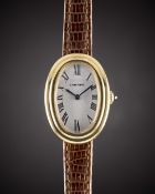 A LADIES 18K SOLID GOLD CARTIER BAIGNOIRE WRIST WATCH CIRCA 1980s Movement: Manual wind, signed