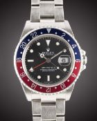 A GENTLEMAN'S STAINLESS STEEL ROLEX OYSTER PERPETUAL DATE GMT MASTER II "PEPSI" BRACELET WATCH CIRCA