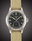 A GENTLEMAN'S STAINLESS STEEL BRITISH MILITARY ETERNA W.W.W. WRIST WATCH CIRCA 1940s, PART OF THE "