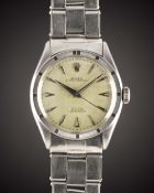 A GENTLEMAN'S STAINLESS STEEL ROLEX OYSTER PERPETUAL BRACELET WATCH CIRCA 1952, REF. 6103 OFFICIALLY