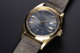 A RARE GENTLEMAN'S 18K SOLID GOLD ROLEX OYSTER PERPETUAL DATEJUST WRIST WATCH CIRCA 1969, REF.