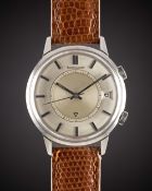 A GENTLEMAN'S LARGE SIZE STAINLESS STEEL JAEGER LECOULTRE MEMOVOX ALARM WRIST WATCH CIRCA 1960s