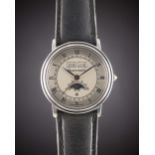 A GENTLEMAN'S STAINLESS STEEL BLANCPAIN VILLERET TRIPLE CALENDAR MOONPHASE WRIST WATCH CIRCA 1990,