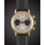 A GENTLEMAN'S "NOS" GOLD PLATED BREITLING TOP TIME CHRONOGRAPH WRIST WATCH CIRCA 1969, REF. 2000-