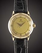 A GENTLEMAN'S 14K SOLID GOLD OMEGA AUTOMATIC WRIST WATCH CIRCA 1952, REF. G6525  Movement: 17J, "