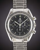 A RARE GENTLEMAN'S STAINLESS STEEL OMEGA SPEEDMASTER PROFESSIONAL CHRONOGRAPH BRACELET WATCH CIRCA