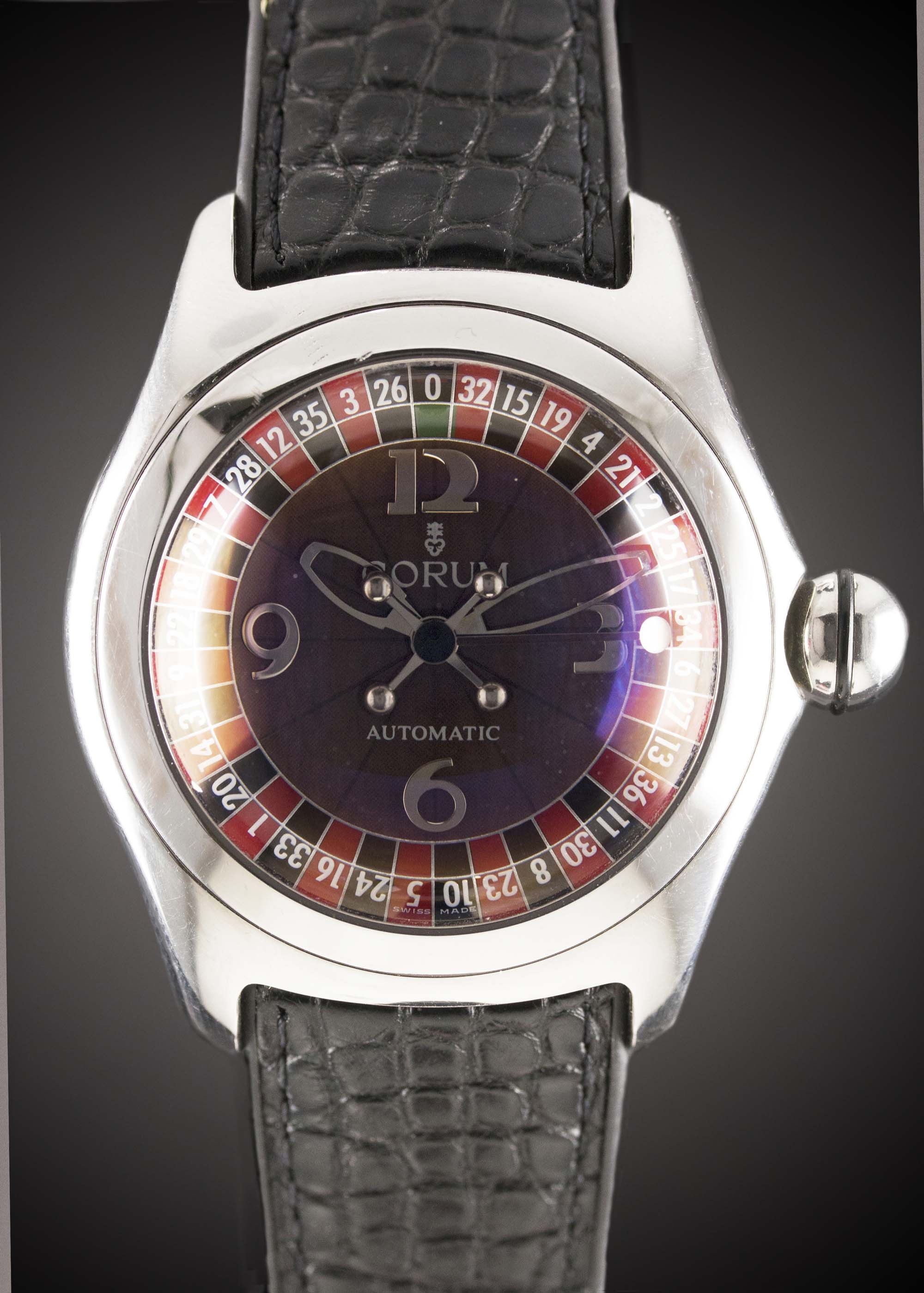 A GENTLEMAN'S STAINLESS STEEL CORUM BUBBLE CASINO "ROULETTE" AUTOMATIC WRIST WATCH DATED 2003,