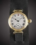 A RARE GENTLEMAN'S 18K SOLID GOLD ROLEX "BORGEL" OFFICERS WRIST WATCH CIRCA 1916, WITH ENAMEL DIAL