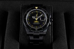 A GENTLEMAN'S BLACK COATED STAINLESS STEEL BAMFORD ROLEX OYSTER PERPETUAL DATE SUBMARINER BRACELET