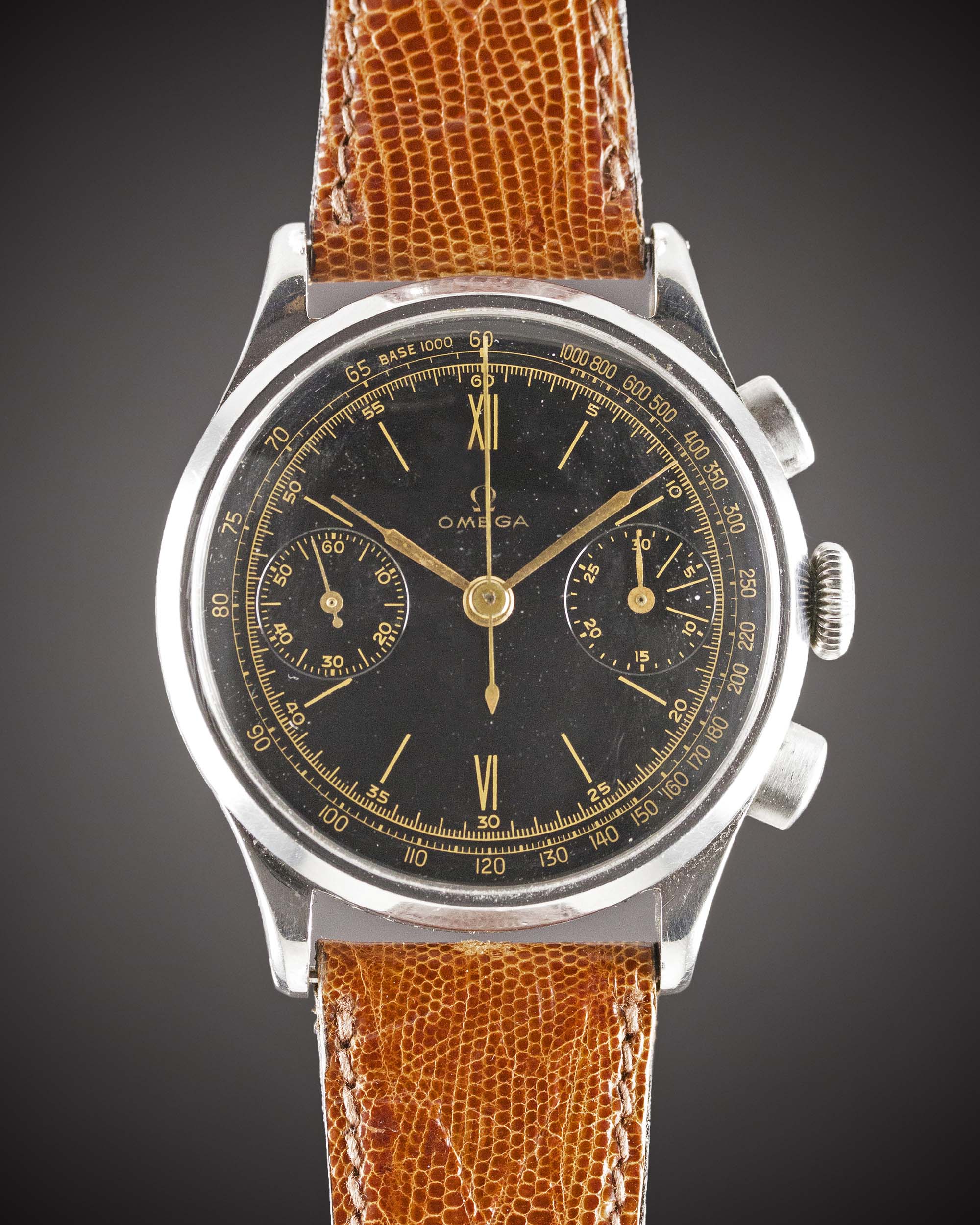 A VERY RARE GENTLEMAN'S LARGE SIZE STAINLESS STEEL OMEGA "33.3" CHRONOGRAPH WRIST WATCH CIRCA - Image 2 of 11