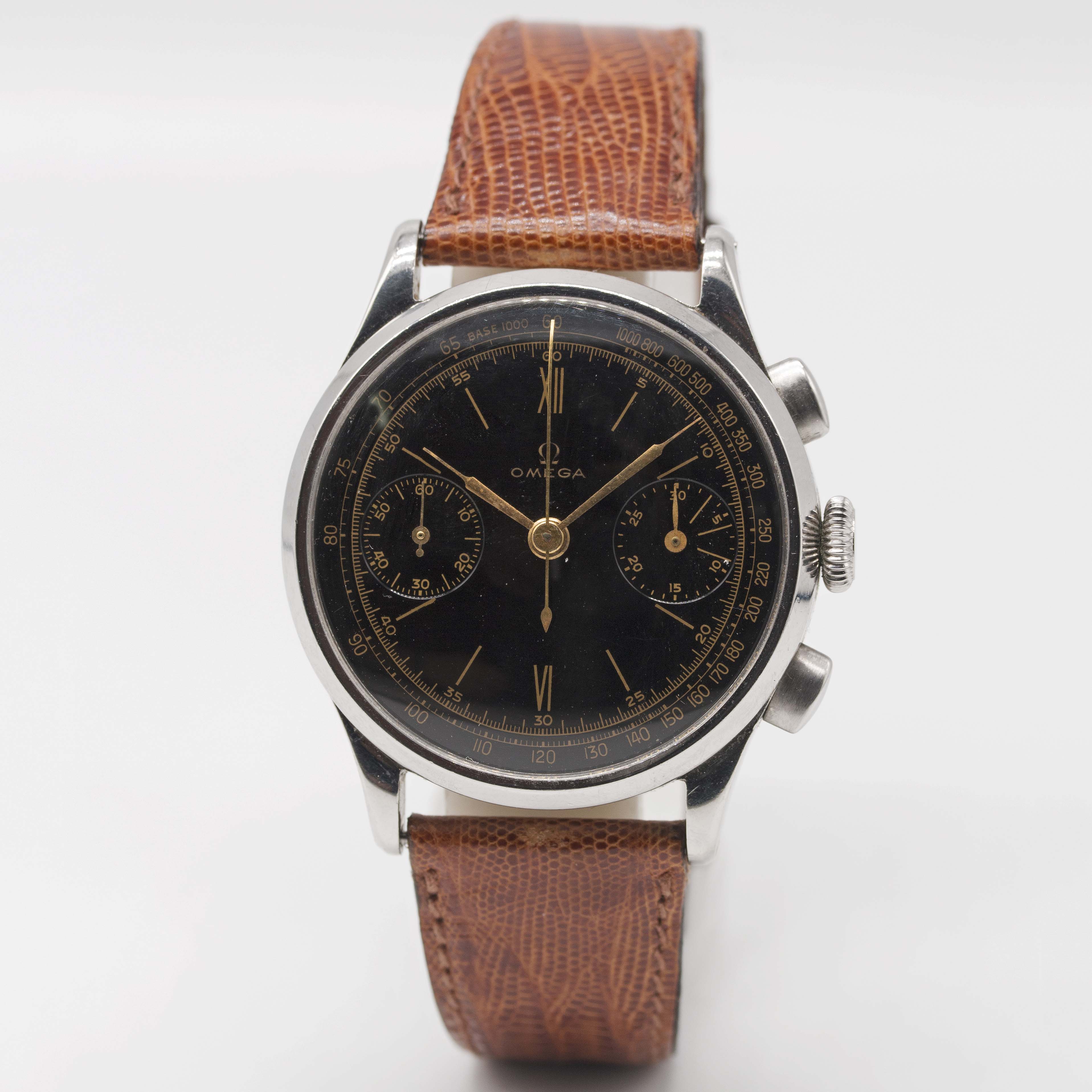 A VERY RARE GENTLEMAN'S LARGE SIZE STAINLESS STEEL OMEGA "33.3" CHRONOGRAPH WRIST WATCH CIRCA - Image 3 of 11