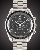 A GENTLEMAN'S STAINLESS STEEL OMEGA SPEEDMASTER PROFESSIONAL CHRONOGRAPH BRACELET WATCH DATED