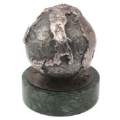 A RARE SOLID SILVER & MARBLE ROLEX HOLLOW GLOBE PAPER WEIGHT EMBOSSED WITH MAP OF ITALY DATED