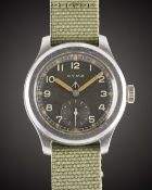 A GENTLEMAN'S STAINLESS STEEL BRITISH MILITARY CYMA W.W.W. WRIST WATCH CIRCA 1940s, PART OF THE "