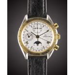 A GENTLEMAN'S STEEL & GOLD OMEGA SPEEDMASTER MOONPHASE TRIPLE CALENDAR AUTOMATIC CHRONOGRAPH WRIST