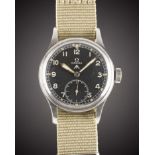 A GENTLEMAN'S STAINLESS STEEL BRITISH MILITARY OMEGA W.W.W. WRIST WATCH CIRCA 1940s, PART OF THE "