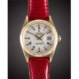 A GENTLEMAN'S SIZE 18K SOLID GOLD ROLEX OYSTER PERPETUAL DATE WRIST WATCH CIRCA 1988, REF. 15238