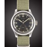 A GENTLEMAN'S STAINLESS STEEL BRITISH MILITARY CYMA W.W.W. WRIST WATCH CIRCA 1940s, PART OF THE "