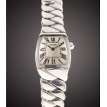 A LADIES STAINLESS STEEL CARTIER LA DONA BRACELET WATCH DATED 2009, REF. 2902 WITH ORIGINAL BOX &