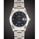 A GENTLEMAN'S STAINLESS STEEL ROLEX OYSTER PERPETUAL DATE BRACELET WATCH CIRCA 2000, REF. 15200 WITH