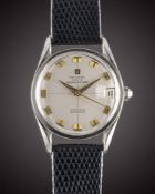 A GENTLEMAN'S STAINLESS STEEL UNIVERSAL GENEVE POLEROUTER DATE WRIST WATCH CIRCA 1960, REF. 204503/1