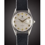 A GENTLEMAN'S STAINLESS STEEL UNIVERSAL GENEVE POLEROUTER DATE WRIST WATCH CIRCA 1960, REF. 204503/1