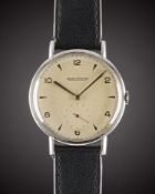 A GENTLEMAN'S STAINLESS STEEL JAEGER LECOULTRE WRIST WATCH CIRCA 1960s, WITH ROSE GOLD MARKERS &