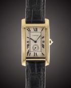 A GENTLEMAN'S SIZE 18K SOLID GOLD CARTIER TANK AMERICAINE WRIST WATCH CIRCA 1990, REF. 811905