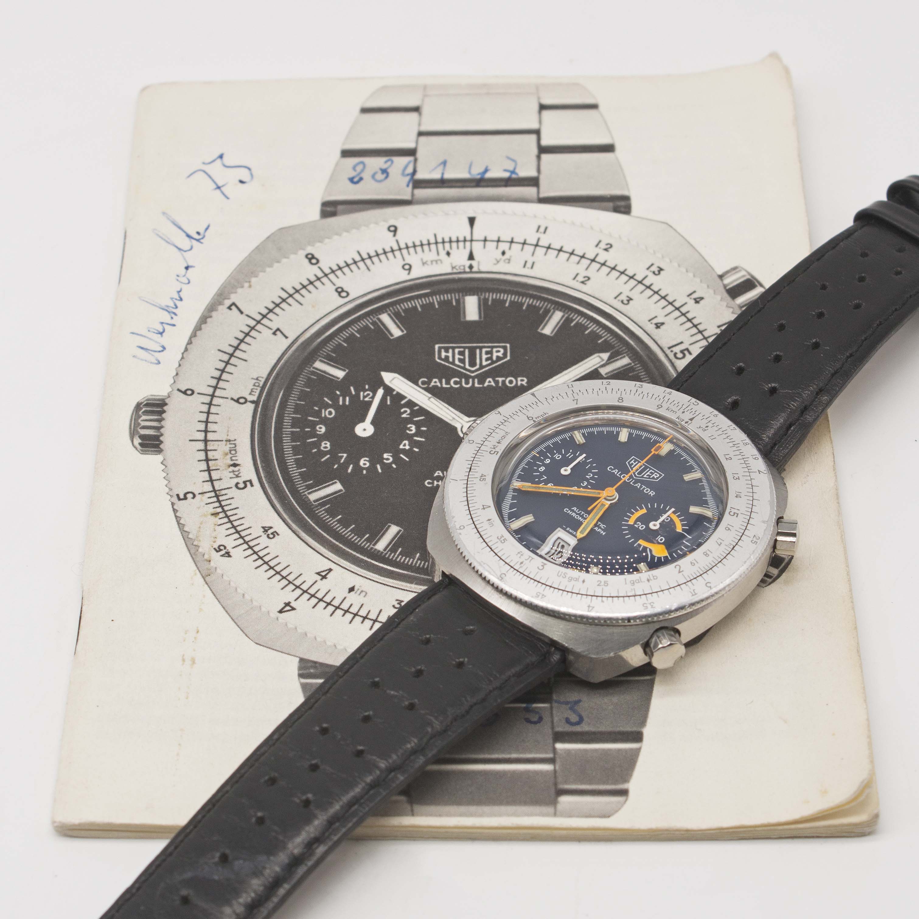 A GENTLEMAN'S STAINLESS STEEL HEUER CALCULATOR AUTOMATIC CHRONOGRAPH WRIST WATCH CIRCA 1970s, REF. - Image 5 of 5