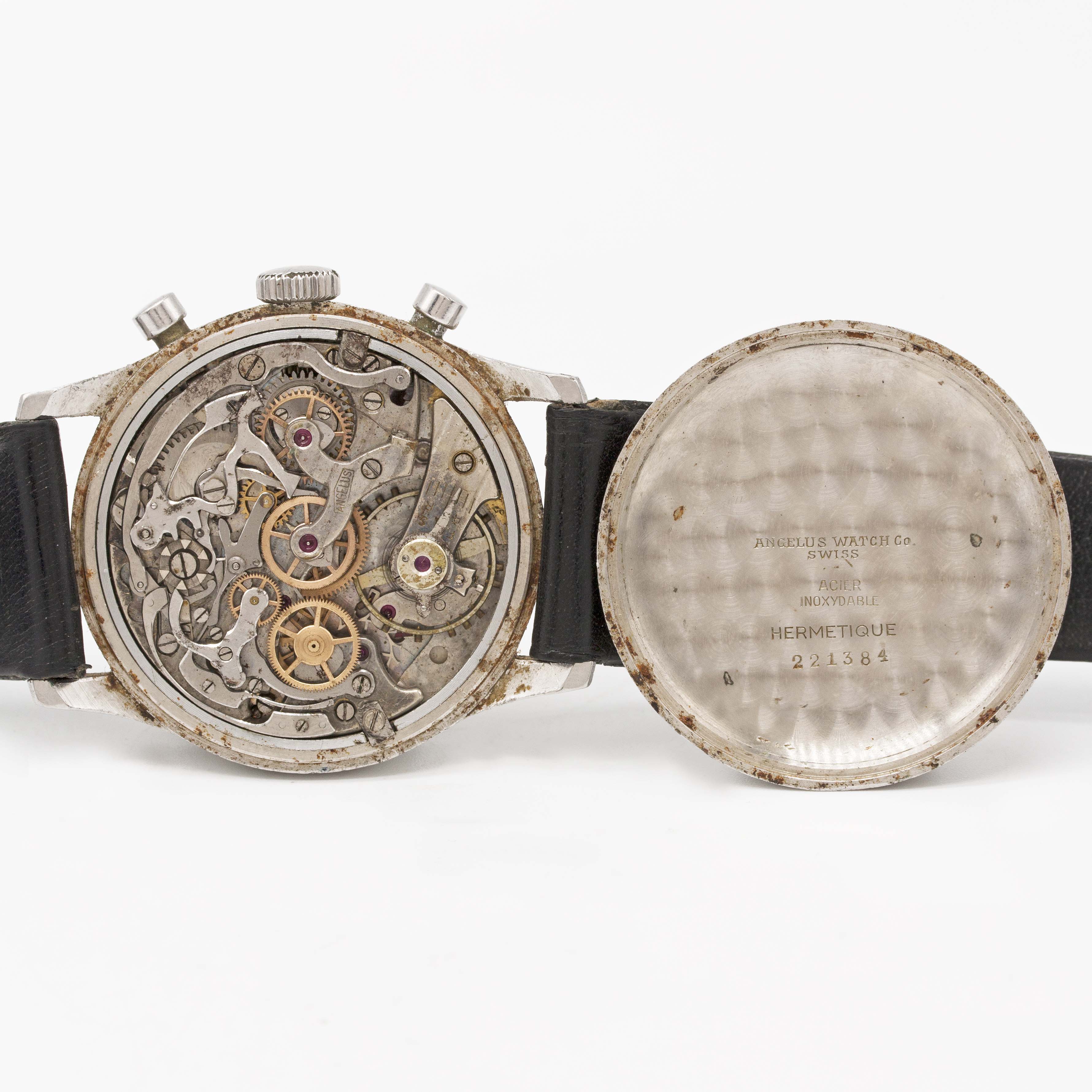 A GENTLEMAN'S LARGE SIZE STAINLESS STEEL ANGELUS HERMETIQUE CHRONOGRAPH WRIST WATCH CIRCA 1940s - Image 4 of 4
