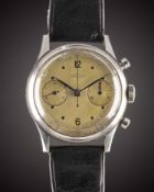 A GENTLEMAN'S LARGE SIZE STAINLESS STEEL ANGELUS HERMETIQUE CHRONOGRAPH WRIST WATCH CIRCA 1940s