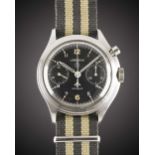 A GENTLEMAN'S STAINLESS STEEL BRITISH MILITARY LEMANIA SINGLE BUTTON ROYAL NAVY PILOTS CHRONOGRAPH