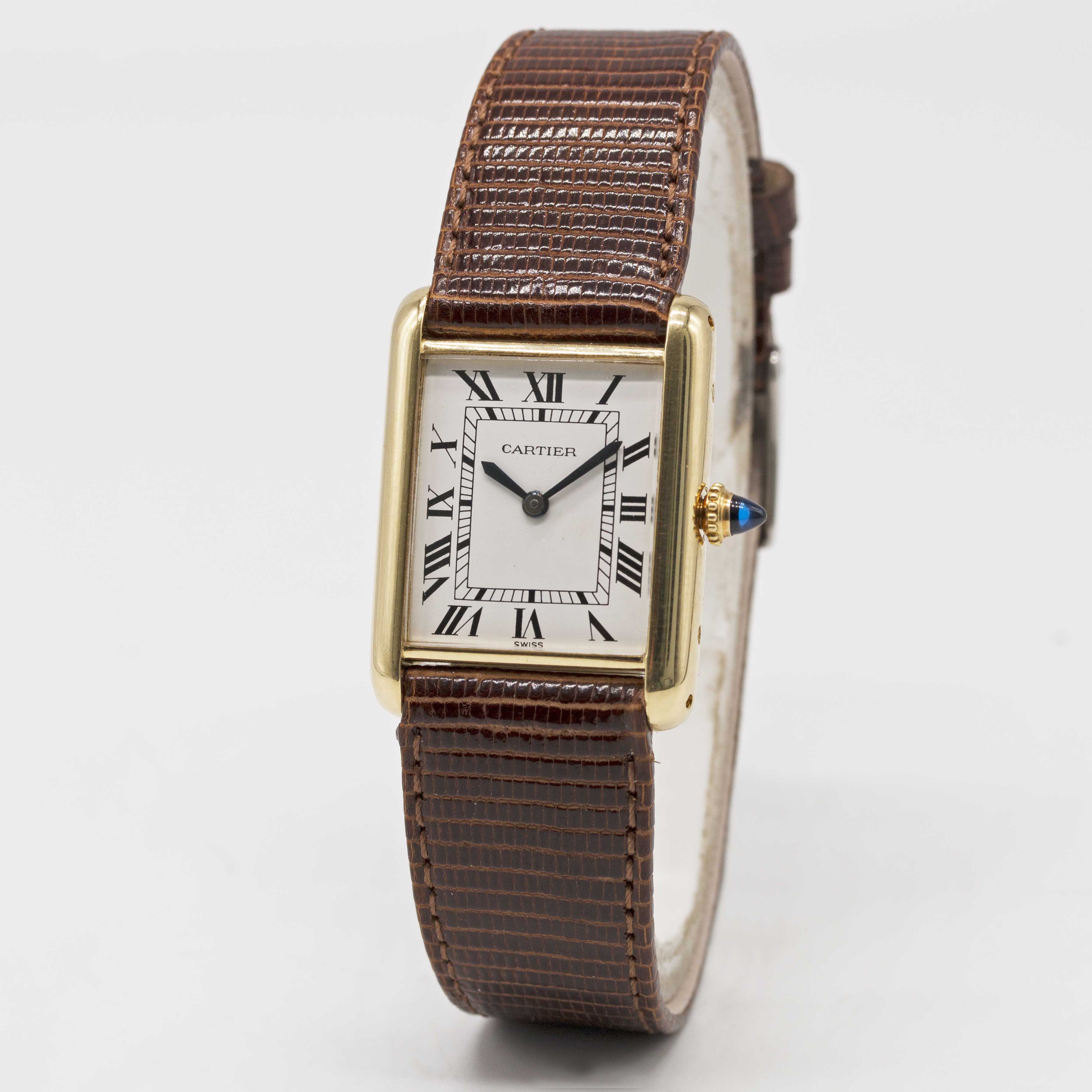 A GENTLEMAN'S SIZE 18K SOLID GOLD CARTIER TANK WRIST WATCH CIRCA 1980s Movement: Manual wind, signed - Image 4 of 9