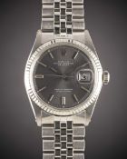 A GENTLEMAN'S STEEL & WHITE GOLD ROLEX OYSTER PERPETUAL DATEJUST BRACELET WATCH CIRCA 1973, REF.