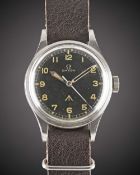 A RARE GENTLEMAN'S STAINLESS STEEL ROYAL RHODESIAN AIR FORCE MILITARY OMEGA PILOTS WRIST WATCH CIRCA