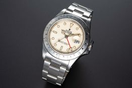 A VERY RARE GENTLEMAN'S STAINLESS STEEL ROLEX OYSTER PERPETUAL DATE EXPLORER II BRACELET WATCH CIRCA