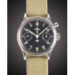 A GENTLEMAN'S STAINLESS STEEL BRITISH MILITARY LEMANIA SINGLE BUTTON ROYAL NAVY PILOTS CHRONOGRAPH