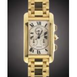 A GENTLEMAN'S 18K SOLID GOLD CARTIER TANK AMERICAINE CHRONOGRAPH BRACELET WATCH DATED 2003, REF.