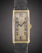 A RARE GENTLEMAN'S LARGE SIZE 18K SOLID GOLD OMEGA ART DECO "CURVEX" WRIST WATCH CIRCA 1920s