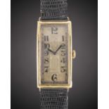 A RARE GENTLEMAN'S LARGE SIZE 18K SOLID GOLD OMEGA ART DECO "CURVEX" WRIST WATCH CIRCA 1920s