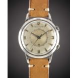 A RARE GENTLEMAN'S STAINLESS STEEL JAEGER LECOULTRE MEMOVOX AUTOMATIC ALARM WRIST WATCH CIRCA