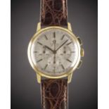 A GENTLEMAN'S 18K SOLID GOLD OMEGA DE VILLE CHRONOGRAPH WRIST WATCH CIRCA 1968, REF. 141.010-67 WITH