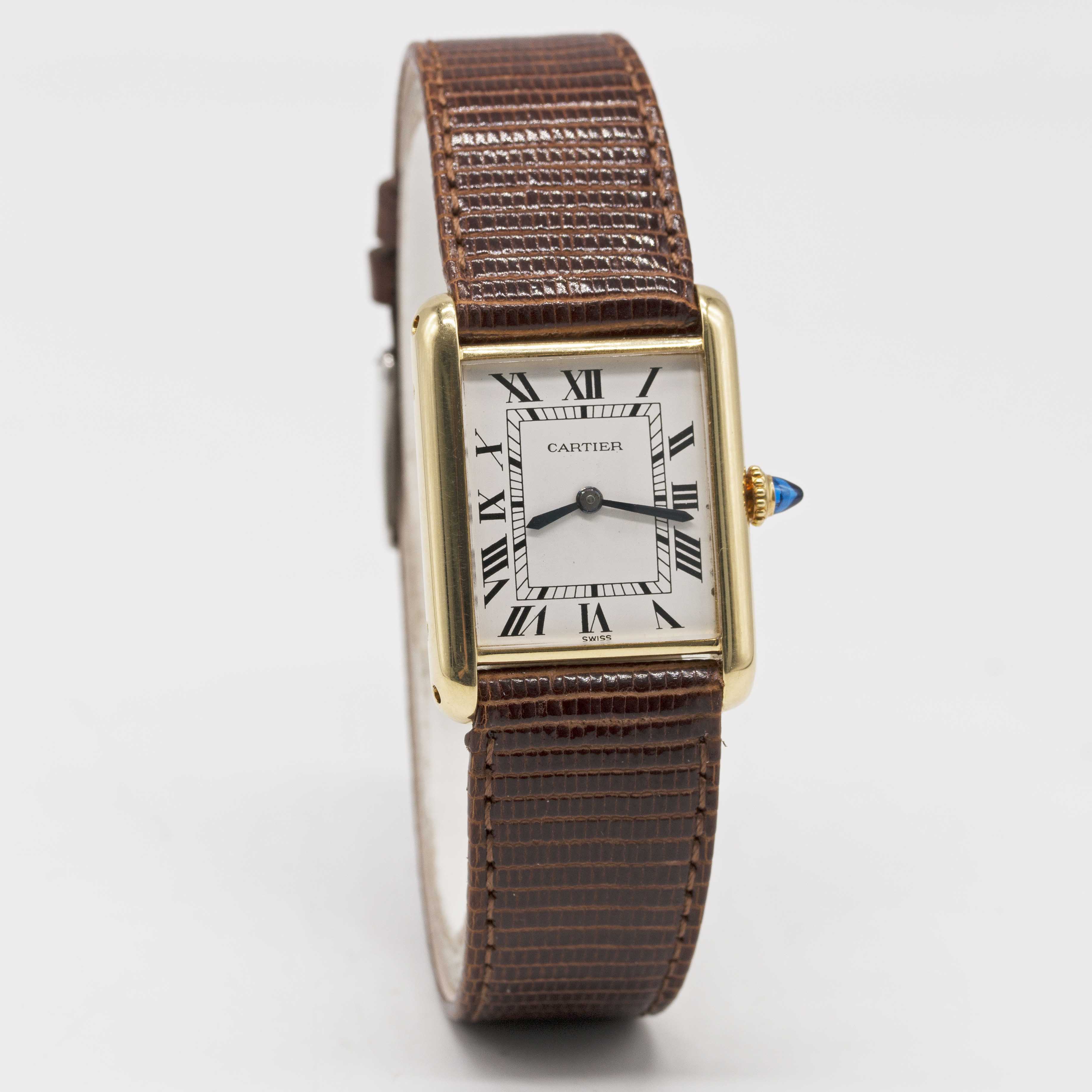 A GENTLEMAN'S SIZE 18K SOLID GOLD CARTIER TANK WRIST WATCH CIRCA 1980s Movement: Manual wind, signed - Image 5 of 9
