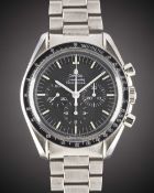 A GENTLEMAN'S STAINLESS STEEL OMEGA SPEEDMASTER PROFESSIONAL CHRONOGRAPH BRACELET WATCH CIRCA